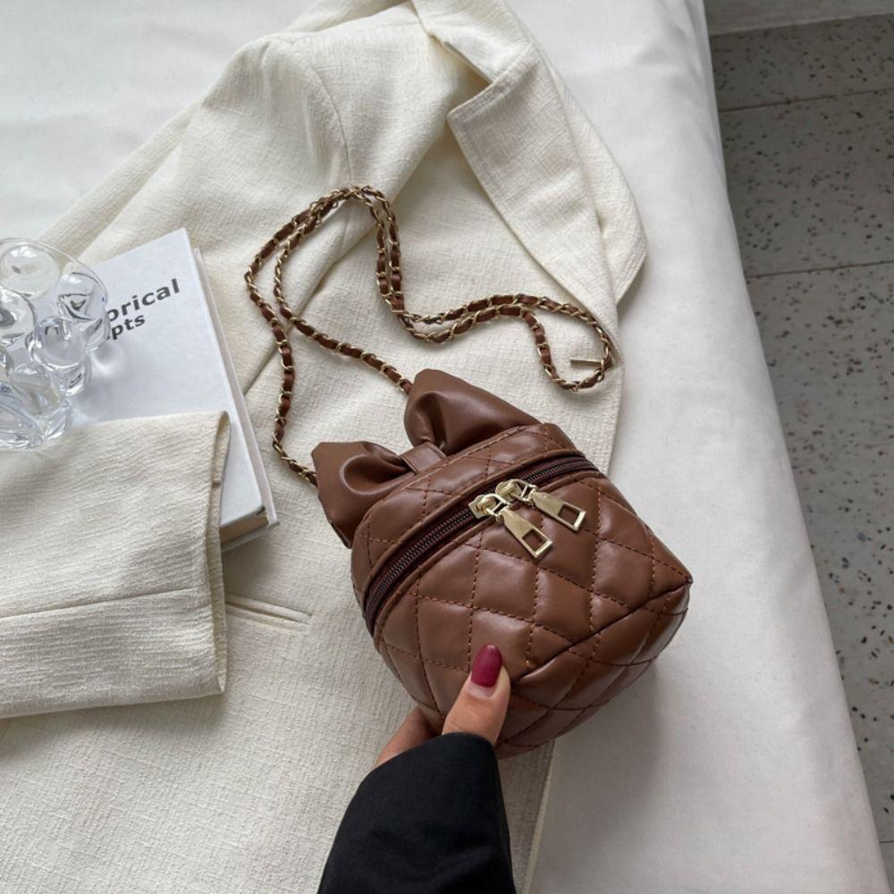 

Bow-Knot Handbag PU Shoulder Bag New Crossbody коричневий