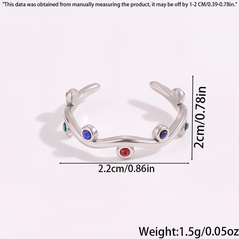 Colorful European & American Irregular Titanium Steel Open Ring with Non-Fading Diamond-Set