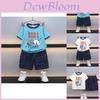 Stylish Summer Boys Outfit Set Featuring Soft Cotton Cartoon Printed Short Sleeve And Denim Shorts For Kids Aged 3 To 8 Years