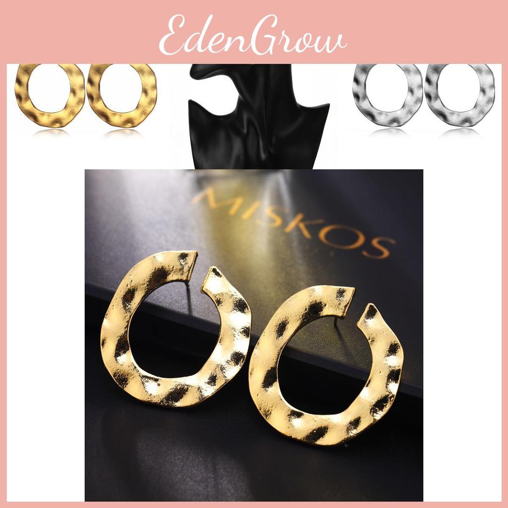 Womens Popular Alloy Round Hoop Earrings With Geometric Elements Gold Silver And