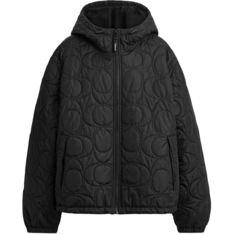 

Coach Quilted Hooded Zip Pocket Long Sleeve Cotton Jacket Men jackets CCO28-BLK XL