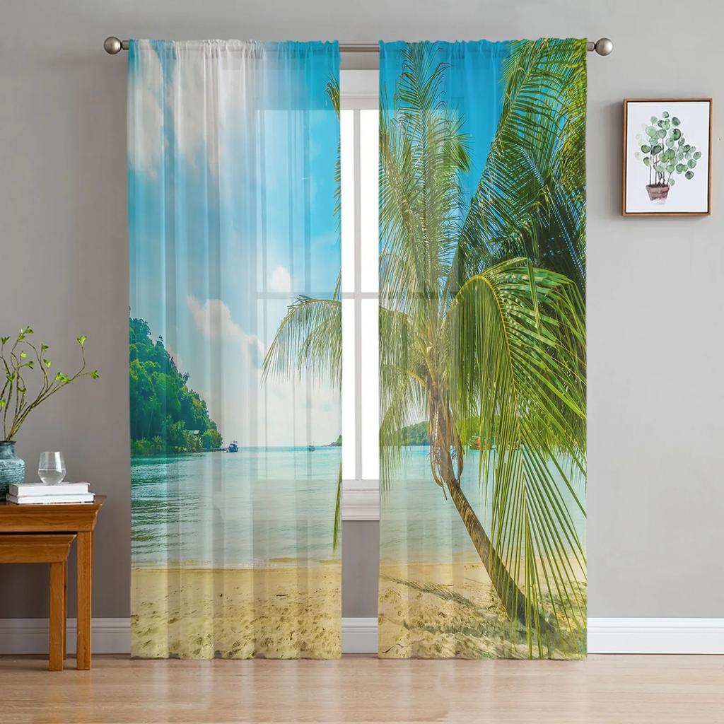 Tropical Arbor Pirate Ship Plank Tulle Window Curtains Living Room Organza Sheer Voile Curtain Bedroom Kitchen Home Decor Drape