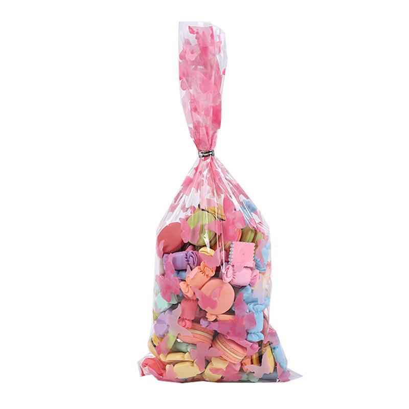 

50 шт. розовых бабочек целлофановые пакеты для подарков с серебряными завязками пластиковые бабочки конфетные пакеты для угощений праздничный декор 50pcs