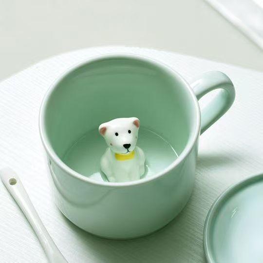 3D Cat Ceramic Mug with Animal Inside, Dog Figurine, Coffee Cup, Tea Milk Cups, Funny Cartoon Animal, Unique Birthday Gift