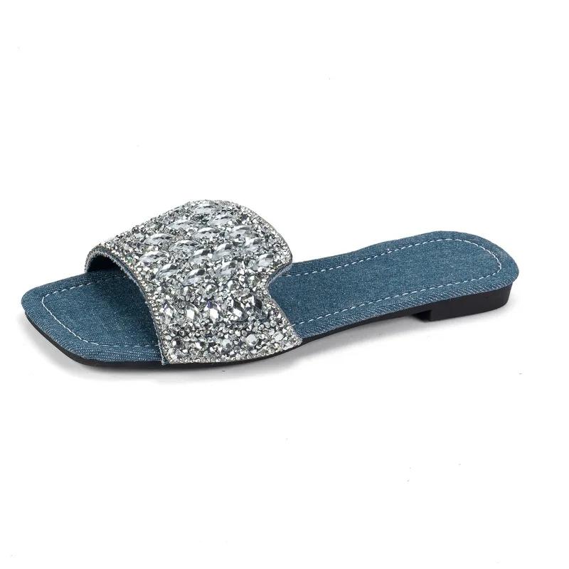 Women's Shoes 2024 New Open Toe Women's Slippers Summer Sequins Solid Outdoor Flat Casual Comfortable Large Size Slippers