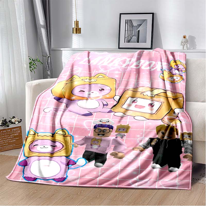 Happy Rocky And Foxy i Boxy Lankybox miękki pluszowy koc, flanelowy koc rzut koc do salonu sypialnia kanapa z funkcją spania piknik
