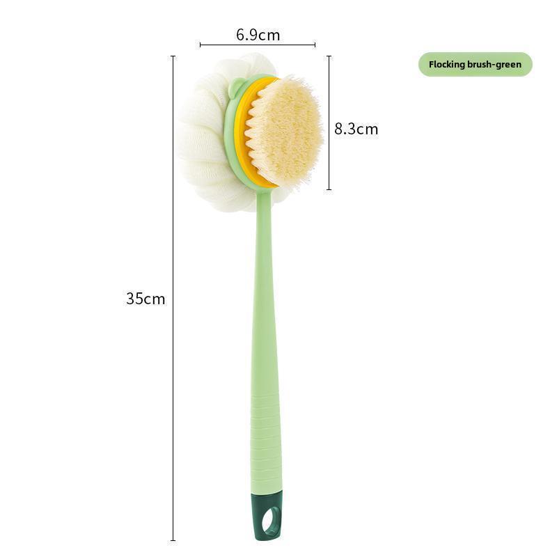 

Щетка для ванны и пилинга с длинной ручкой, мягкая щетина, двустороннее полотенце, мочалка для спины для самостоятельного использования Green, Double-sided Bath Flower + Bristle Brush