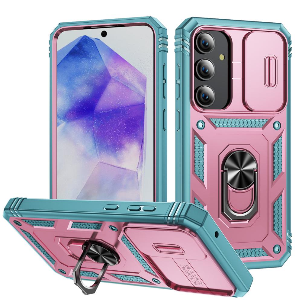 Military Armor Holder Case for Samsung Galaxy S24 S23 S22 S21 Ultra Plus A55 A35 A54 A14 4G 5G Slider Camera Protect Card Pocket Cover