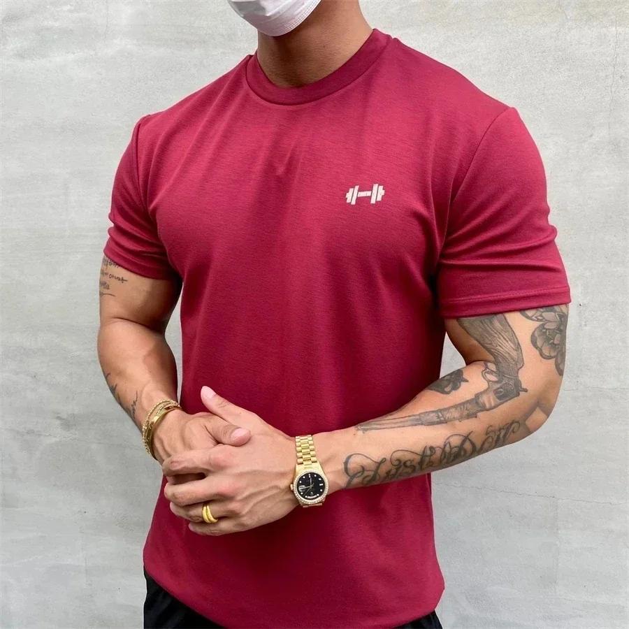 Men's New English Letter Fashion High Quality Street Fitness Print Short Sleeve Casual 100% Cotton Round Neck T-shirt S-4XL