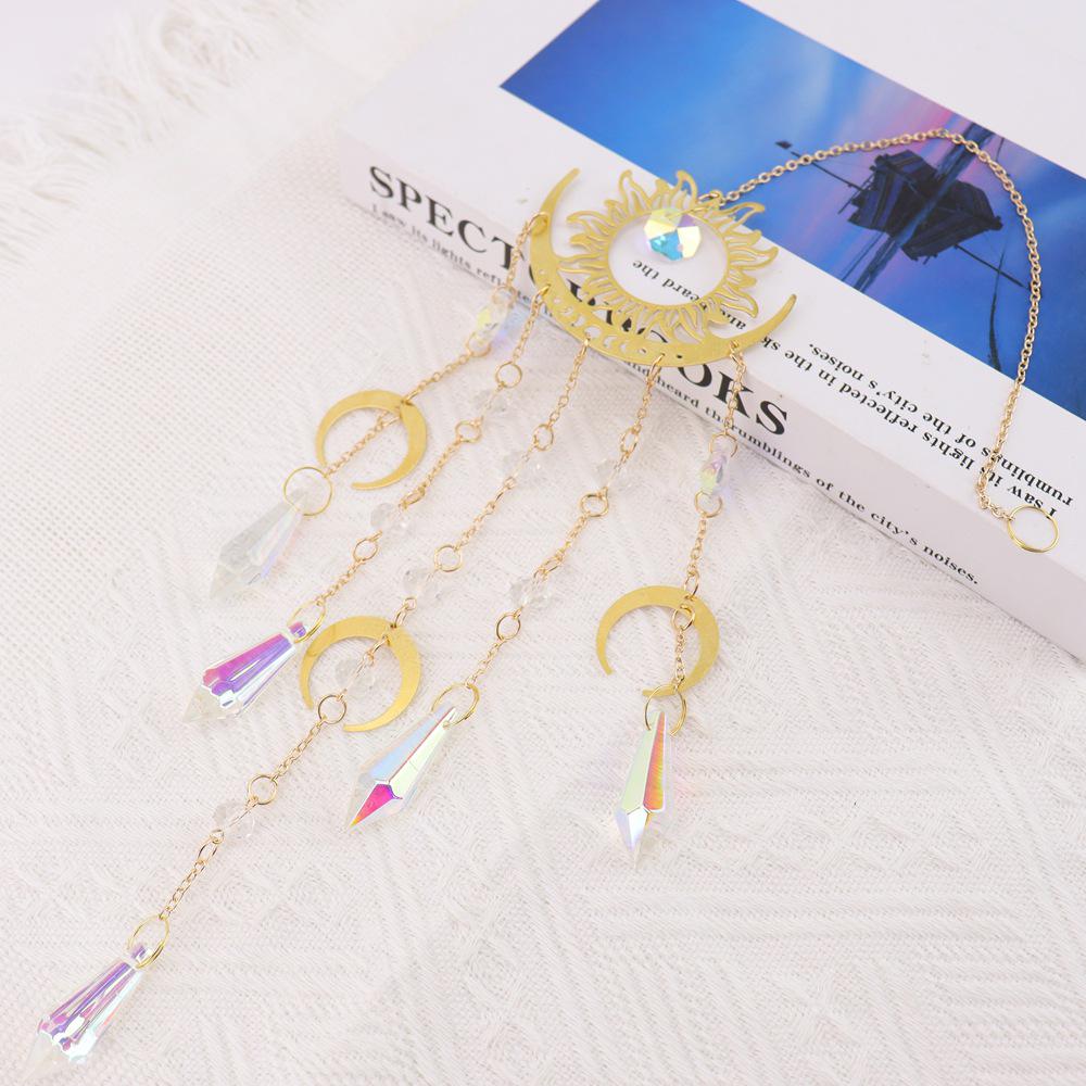 Flame Moon Brass Pendant Crystal Wind Chime Sun Catcher Ornament for Home and Garden