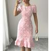 Women's Fashionable Printed Short Sleeved Round Neck Slim Fit Hip Hugging Dress