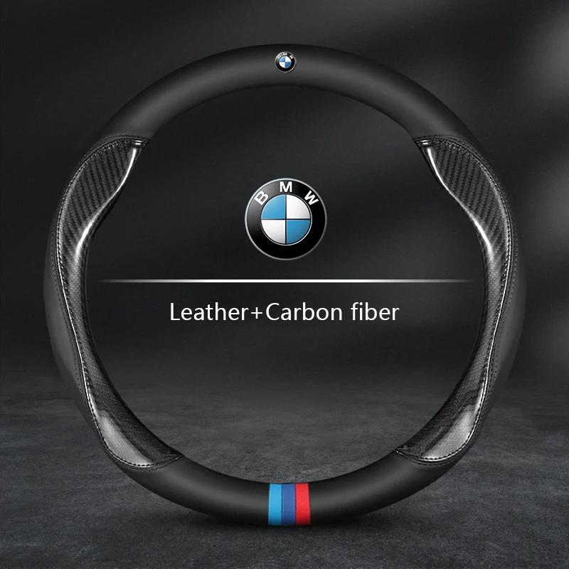 For BMW Car Steering Wheel Cover M X1 X3 X5 X6 G20 G30 E39 E46 E87 E90 E92 F10 F15 F30 Carbon Fiber Suede Leather Accessories