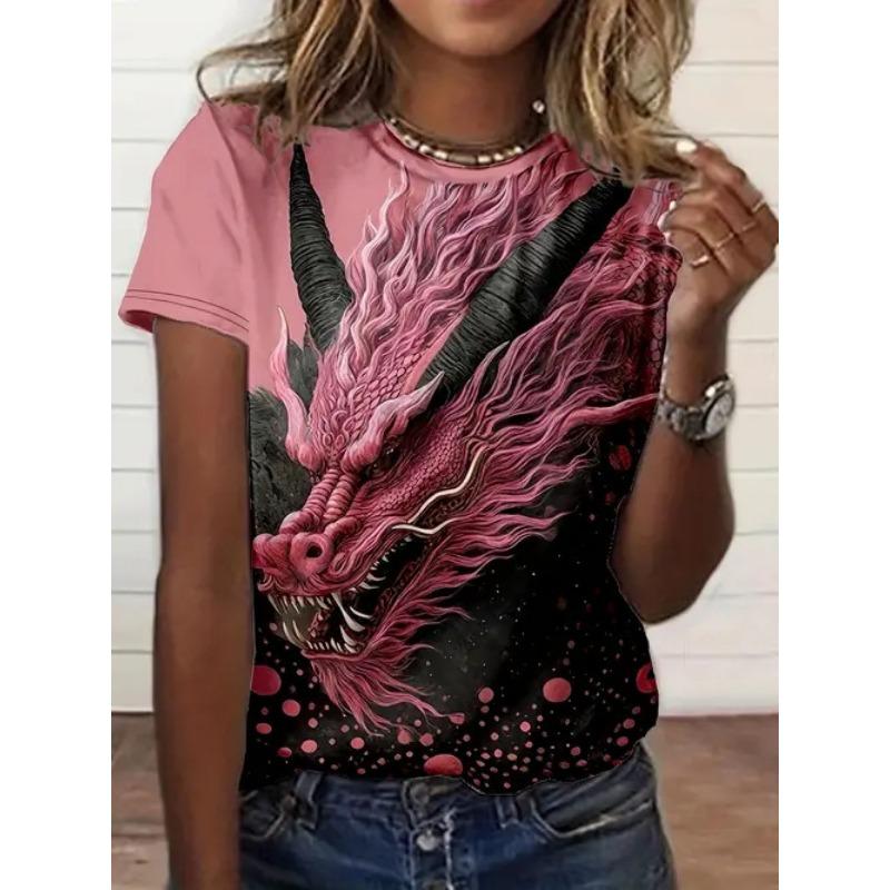 Summer Round Neck Short Sleeved Casual Versatile Top with Animal Print Women's T-shirts