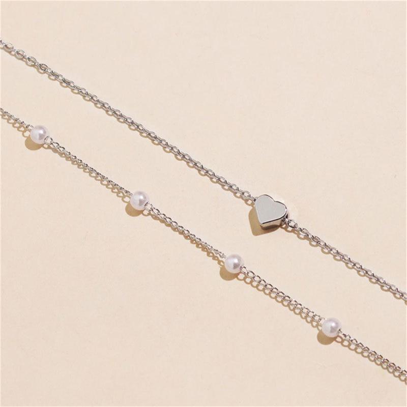 Vintage Perlen-Choker-Halsketten für Damen Mode Zweilagige Kette Kleiner Liebesherz-Anhänger Halskette Schmuck Geschenk Großhandel