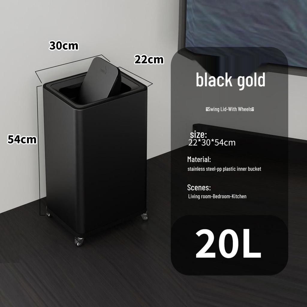 Einfacher Moderner Edelstahl-Mülleimer mit Rädern – Vertikaler Klappdeckel, Quadratisches Design für Küche & Wohnzimmer