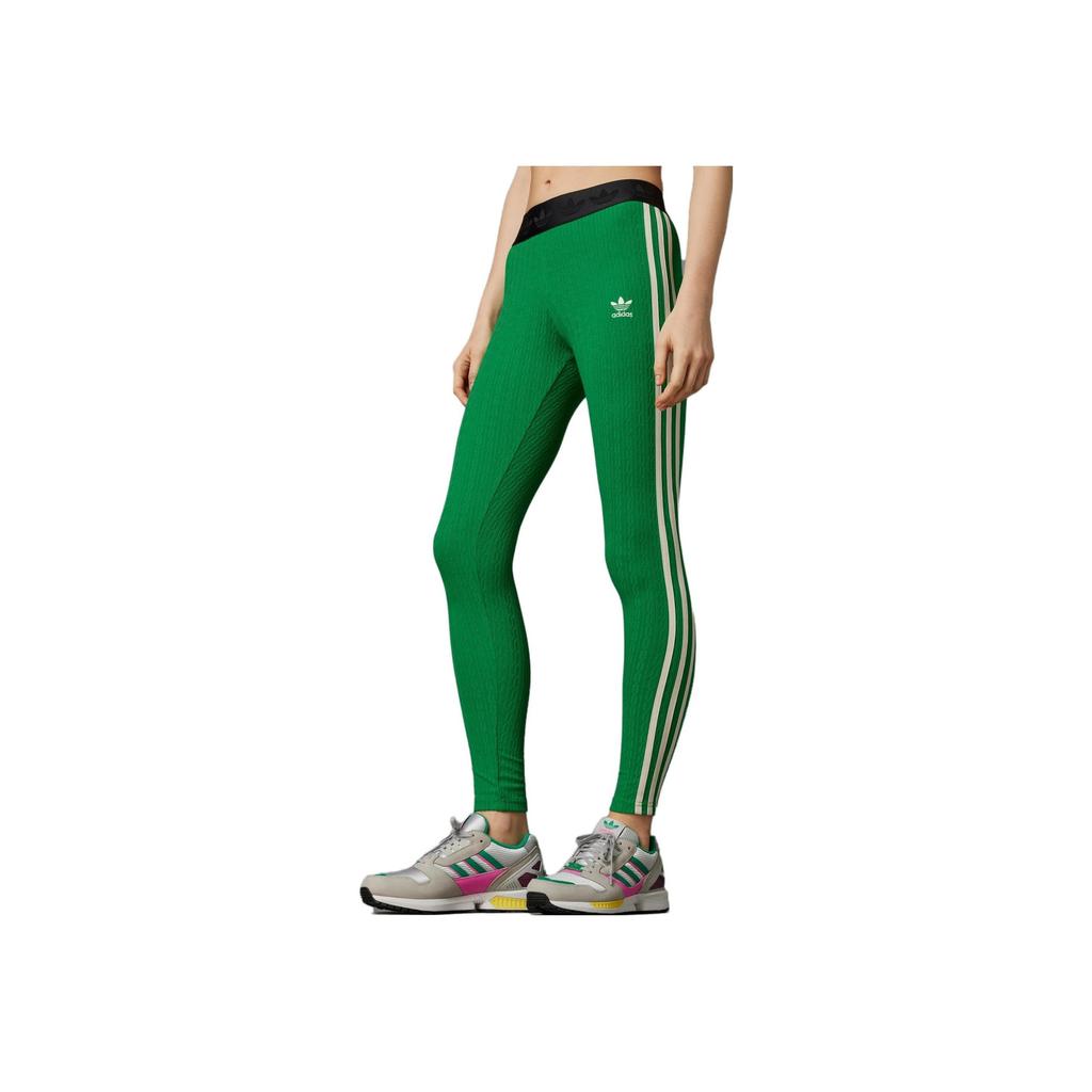 Adidas Originals Adicolor 70s Retro Striped Logo Print Leggings Women Bottoms Green IK7847