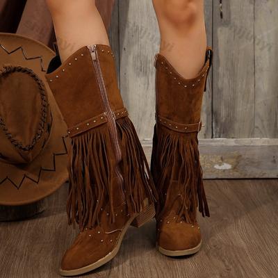 Women Boots Knight Boots 2024 Autumn/winter Plus Size 43 Tassel Retro New Rivet Belt Buckle Zipper Fashion Luxury Midsole Boots