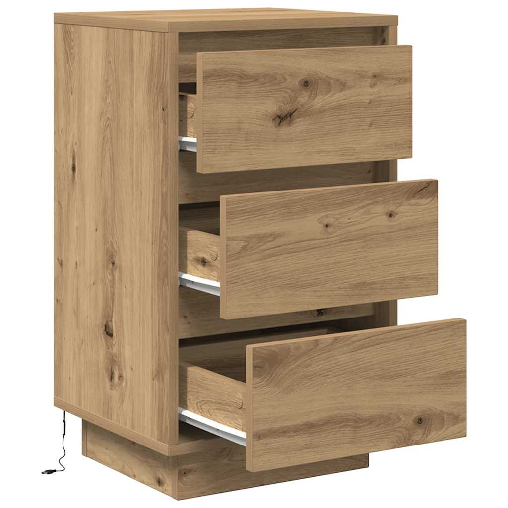 Nightstand with LED Lights Artisan Oak Finish 38 x 34 x 65 cm