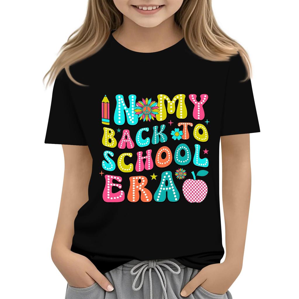 Children's Casual and Fashionable Round-Neck Printed Short-Sleeve Top for Back-to-School