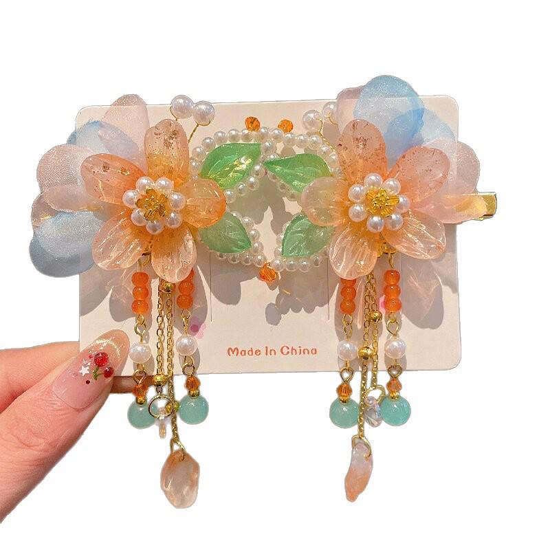 Girls' Hanfu Hair Accessories: Princess Tassels, Flowers & Butterflies Clips