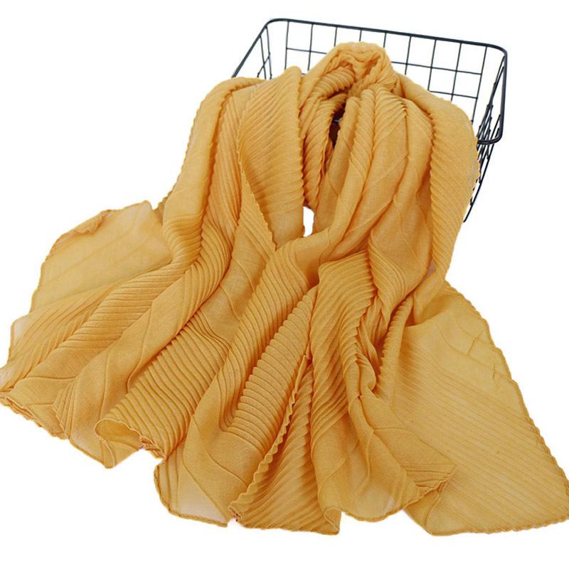 

Новый однотонный плиссированный шарф из хлопка и льна на лето, высококачественный однотонный плиссированный головной платок из хлопка и льна 180cm