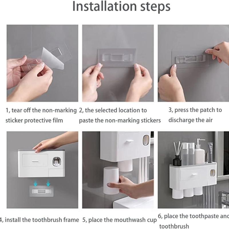 Wall Mounted Toothbrush Holder with Toothpaste Dispensers 2Pcs Toothbrush Holders Toothpaste Press Set for Bathroom