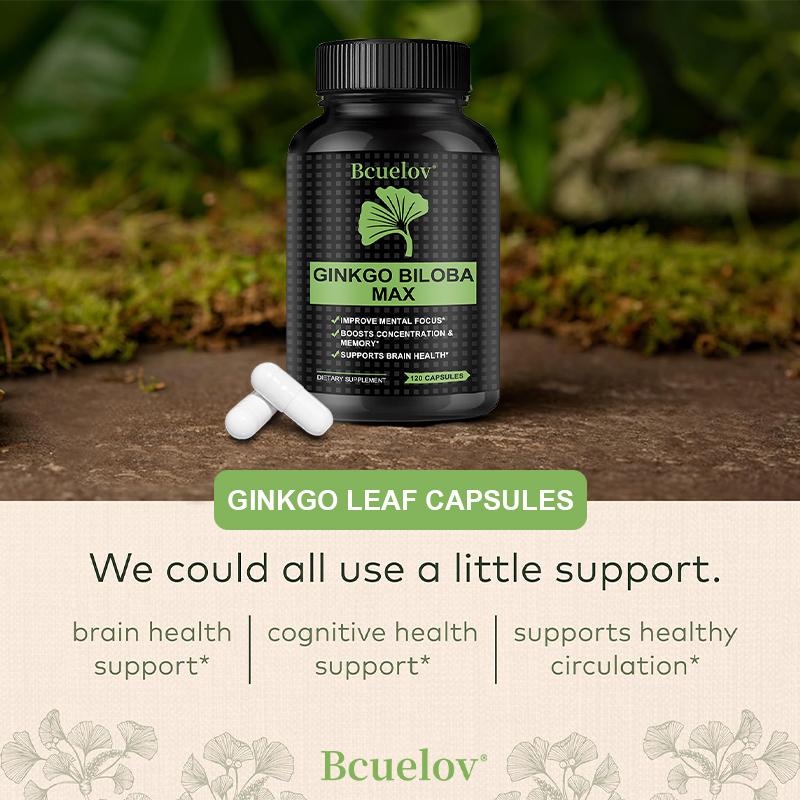 Bcuelov Ginkgo Leaf MAX Capsules with Ginkgo Leaf Boosting Focus and Memory Support 120 Vegetarian Capsules