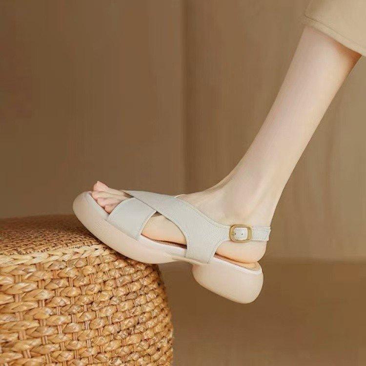Cross-strap Platform Sandals Women's 2025 Summer New Women's Shoes White Sandals Roman Beach Sandals Children's Summer