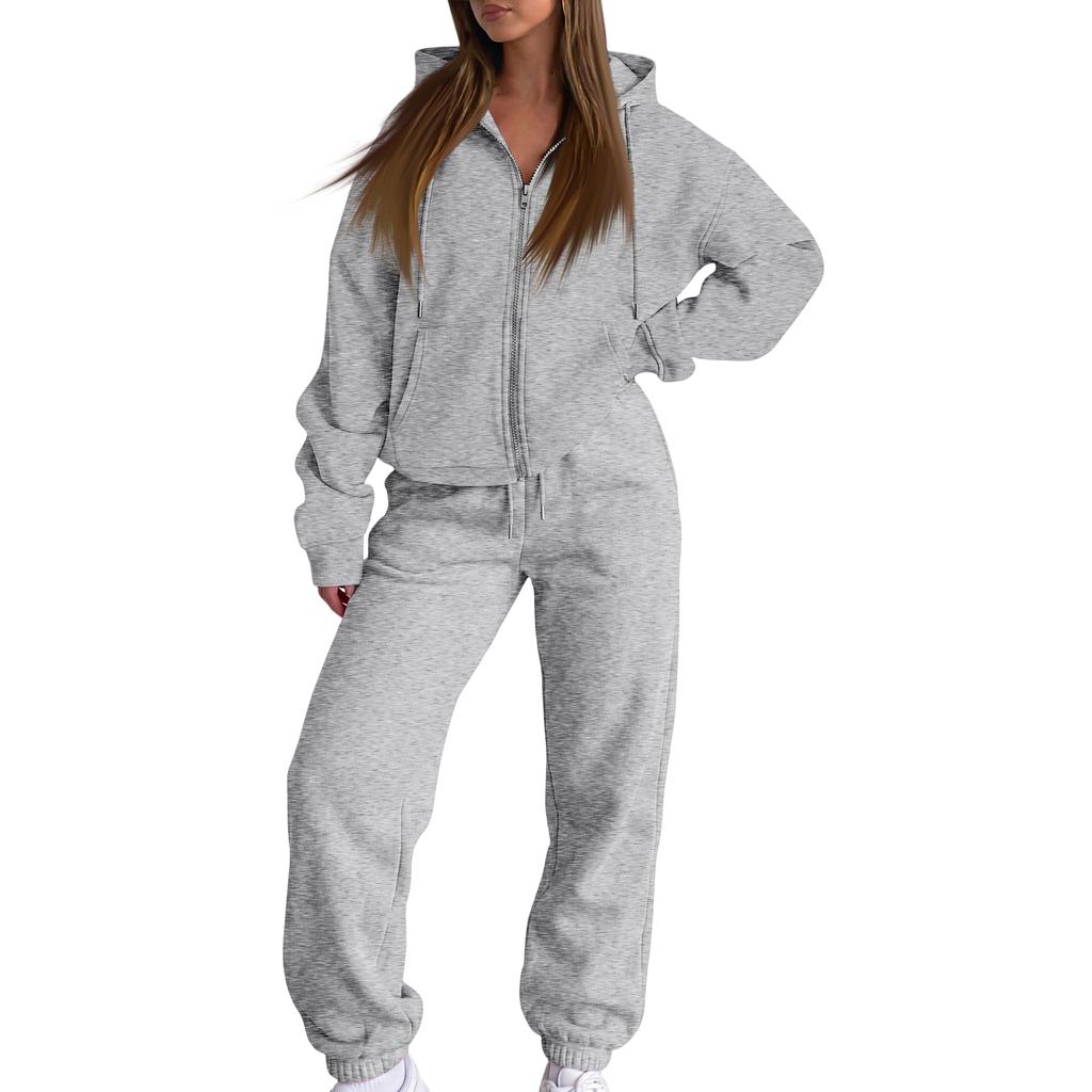 Damen Freizeit Kapuzenpullover Jacke Set für Herbst Winter, Bequemes Mode Outfit
