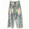High-Waisted Distressed Wide Leg Denim Pants Women - Relaxed Fit Vintage Streetwear Trousers