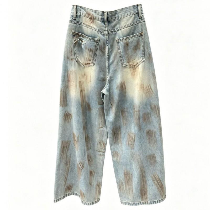 High-Waisted Distressed Wide Leg Denim Pants Women - Relaxed Fit Vintage Streetwear Trousers