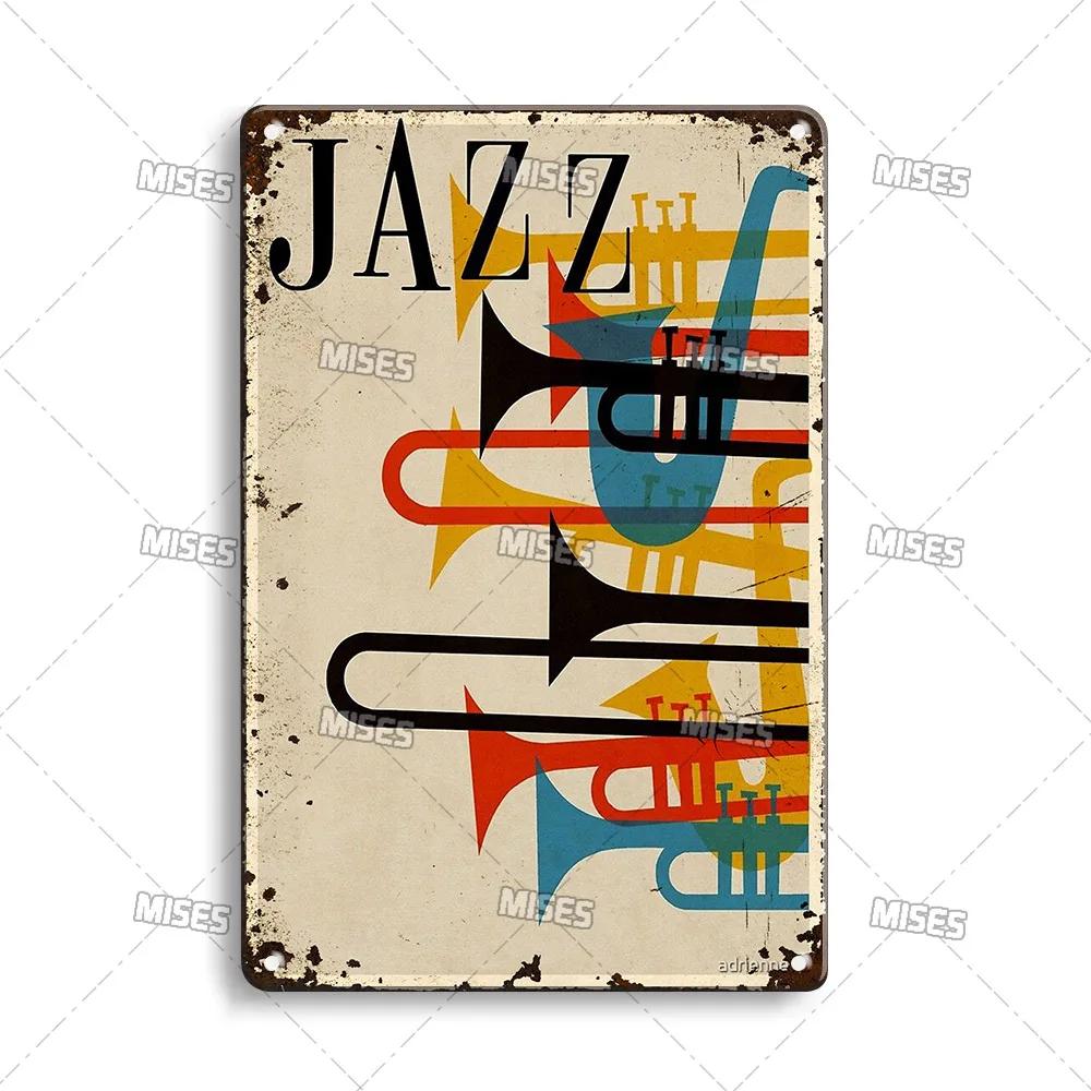 MISES JAZZ Metal Poster Vintage Metal Tin Sign Decorative Plate Metal Sign Music Metal Plaque Home Bar Studio Industrial Decor