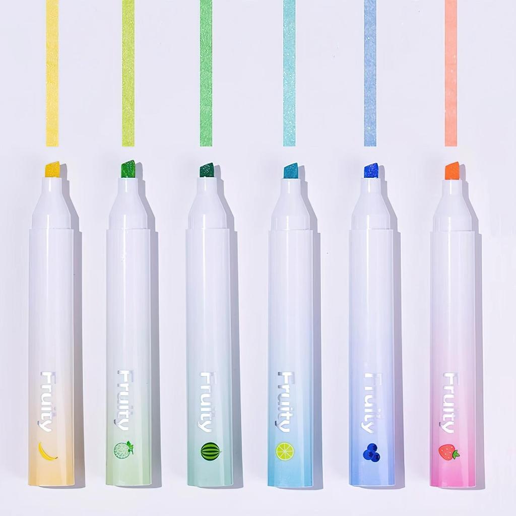 4pcs Fruity Highlighter Pens Set Brush Tip Strobe Bling Glitter Color Marker Liner for Drawing Painting Art School