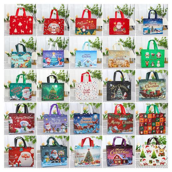 Christmas Gift Bags Large Reusable Tote Bag with Handles Non-Woven Christmas Grocery Shopping Bag for Holiday Xmas Party Supplies