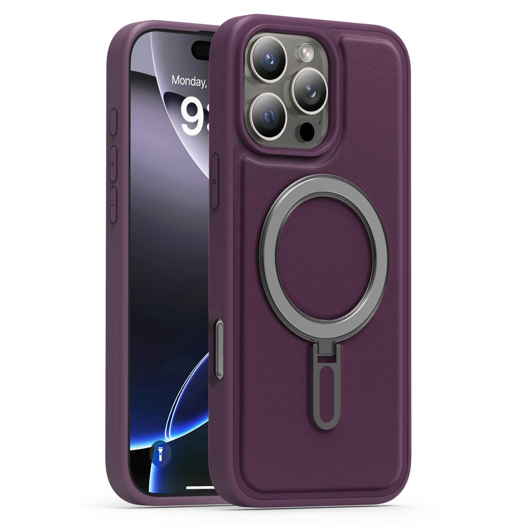 Magsafe Magnetic Metal Car Bracket Ring Luxury Matte Leather Phone Case For iPhone 16 Pro Max 14 11 12 13 15 Pro Max Back Cover