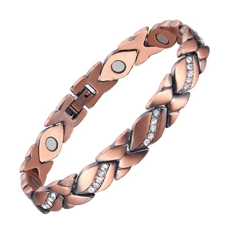Geometric Leaf Design Titanium Steel Bracelet With Crystal Inlay Magnetic Therapy Elements Women