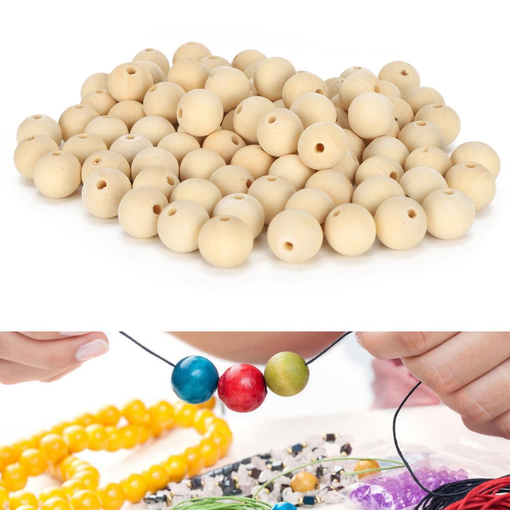 200Pcs Wooden Beads Round Hole Necklace Ball Spacer Jewelry Decoration Making Supplies