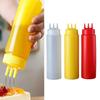 New Plastic Squeezing Sauce Bottle Graduated Squeezable Gravy Boats 3 Nozzles Kitchen Accessories Jam Container