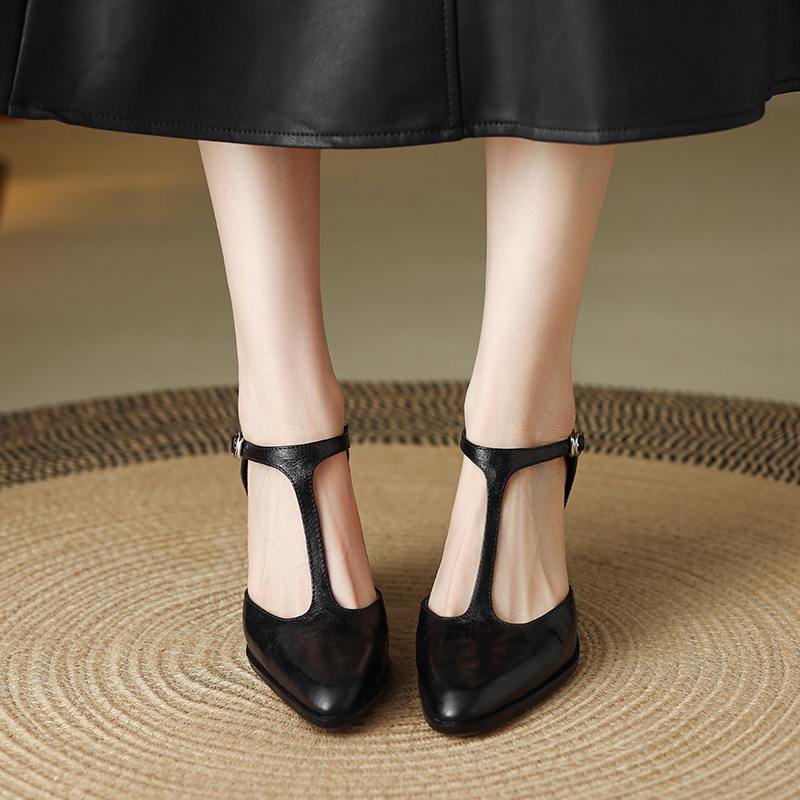 Krazing Pot Sheepskin Suede Round Toe Size 41 Thick High Heels Buckle Office Lady Gladiator Autumn Pumps