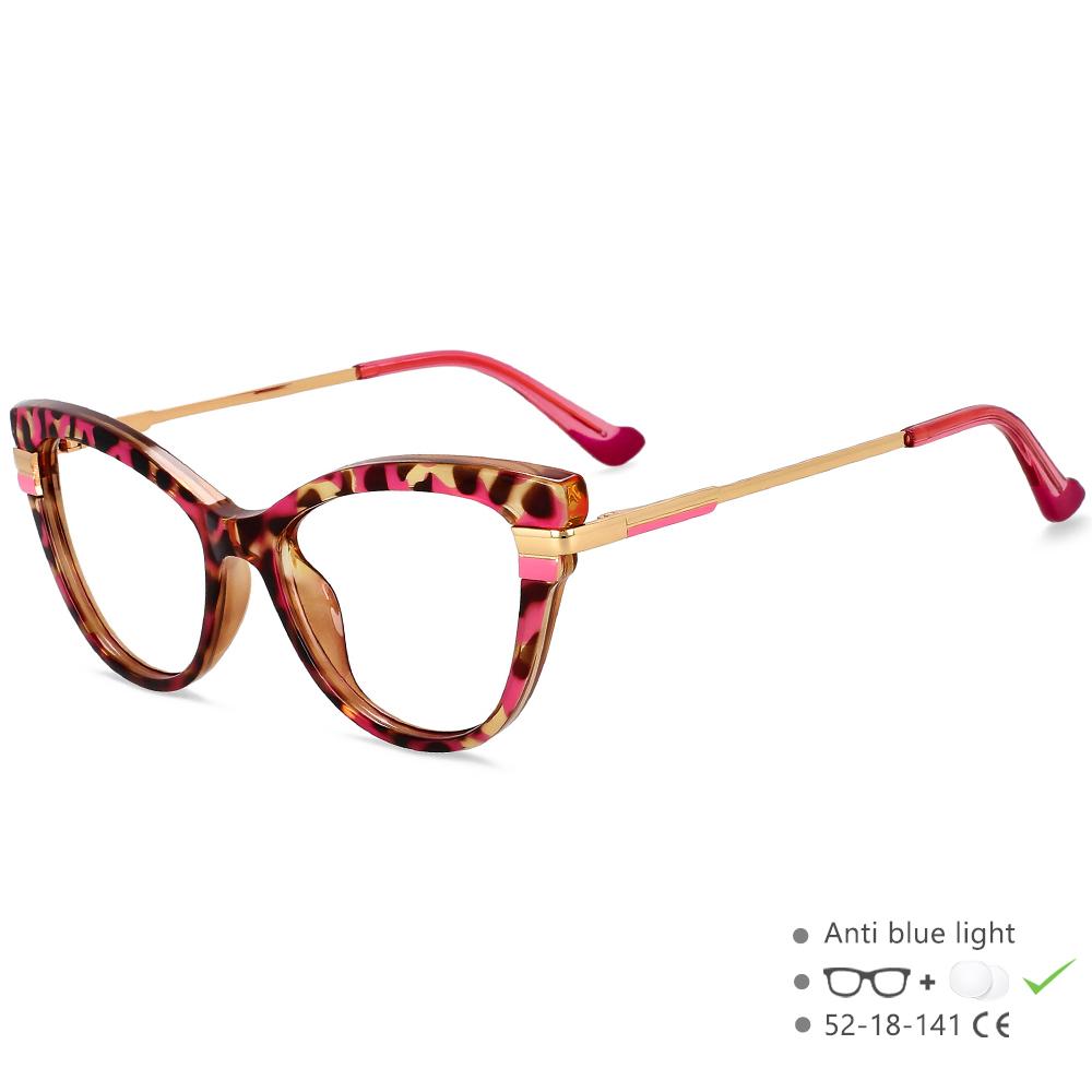 

55706 Tr90 Leopard Cat Eye Anti Blue Glasses Frames Women Optical Fashion Computer Eyeglasses Customized Prescription Glasses