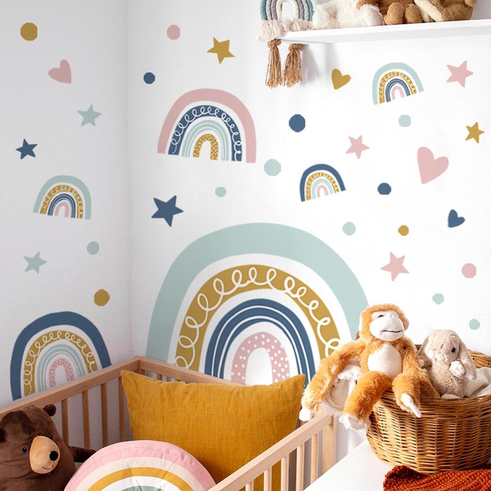 Wall Sticker Rainbow Stars Peel And Stick Girls Bedroom Playroom Decals