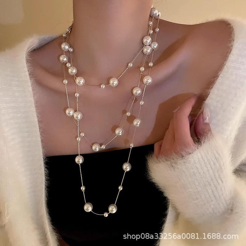 Women S Long Pearl Sweater Chain Luxury Unique Clavicle Necklace