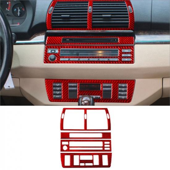 4Pcs Red Carbon Fiber Interior Central Console Cover Trim For BMW X5 E53 2000-06