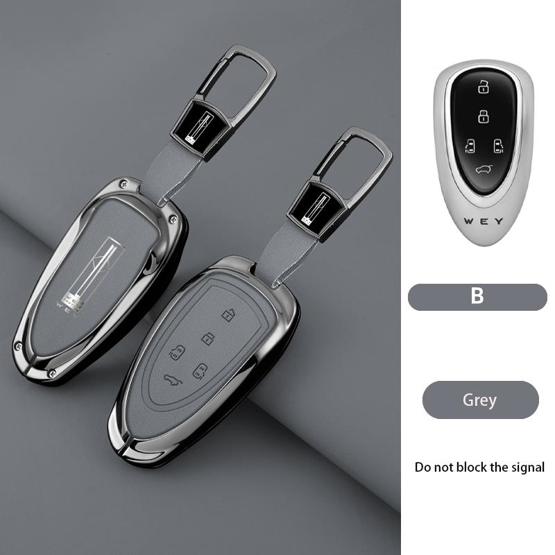 New Zinc Alloy Leather Car Remote Key Case Cover Shell For Great Wall Wey Lanshan Dht-Phev New Energy Auto Keychain Accessories