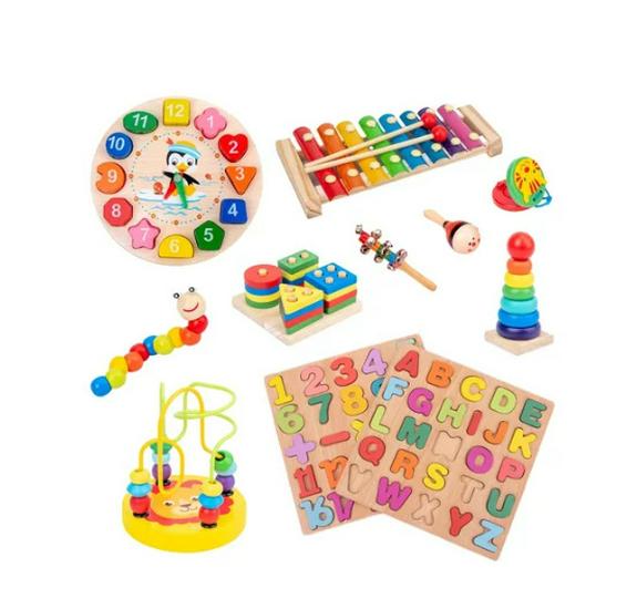 Wooden Educational Building Blocks and Beaded Xylophone Set for Infants and Toddlers – Ideal Children's Day Gift