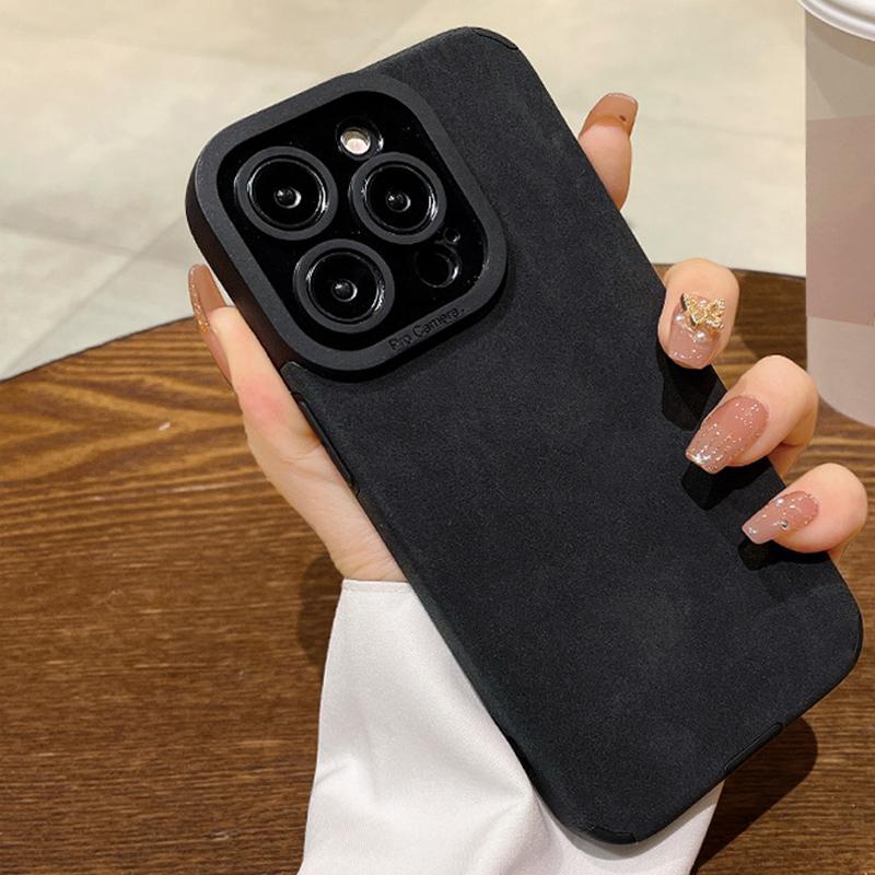 Luxuriöse Plüsch PU Plüschlederhülle Stoßfeste Schale Handy Vollständige Rückseite für iPhone