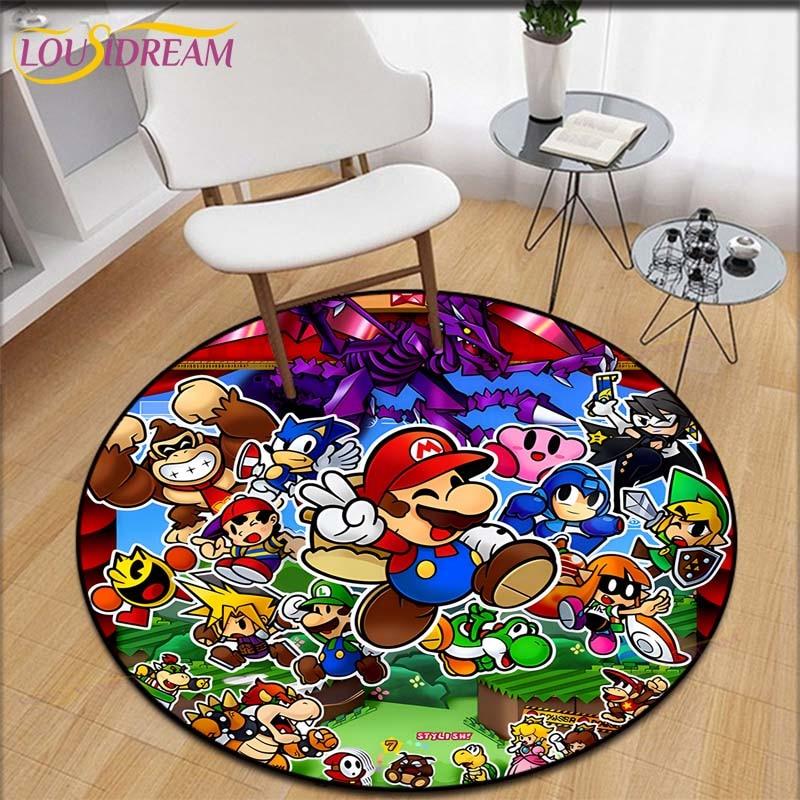 Cartoon Mario Bros Round Children Carpet Anime Pattern Children Flannel Carpet Baby Hand Print Carpet  Anime Rug
