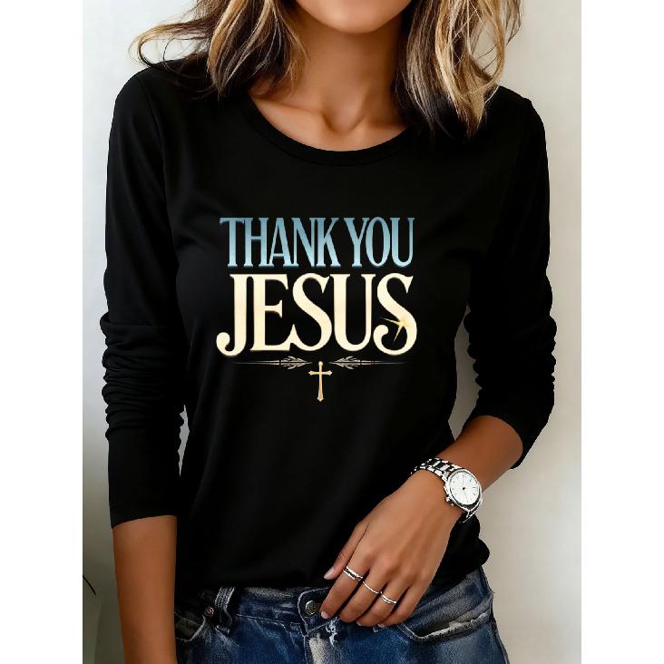 Ladies T Shirt 1Pieces Thank you for the Jesus cross design Washable Comfortable Durable Easy to wear Leisure Holiday Send one Clothing Fashion S чёрный