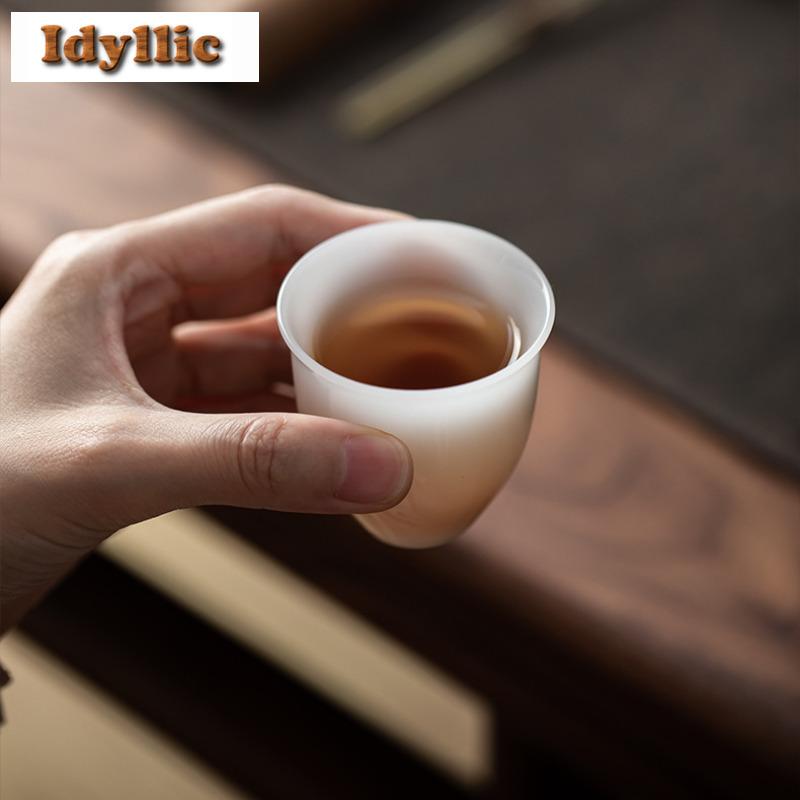 2pc/lot Ice Jade Porcelain Teacup Japanese Tea Bowl Beautiful Tea Cup Tea-tasting Fragrance Cup Chazhan Master Cups Tea 60ml