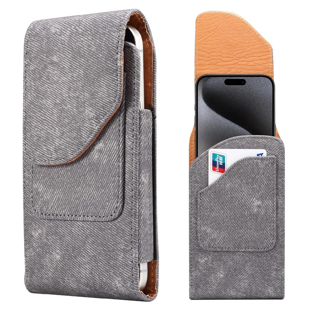 

Чохол-кобура для телефону 6.7/6.9 дюйма для iPhone 16 Pro Max/Samsung Galaxy S25 Ultra/S24 Ultra, Текстура джинсової тканини, Шкіряна сумка з кліпсою для ременя Grey